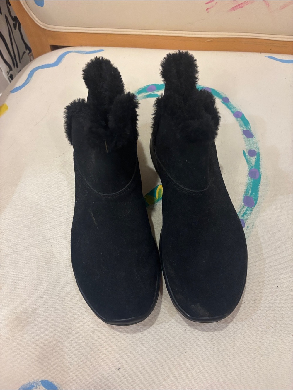 Skechers Black Suede Faux-Fur Ankle Booties